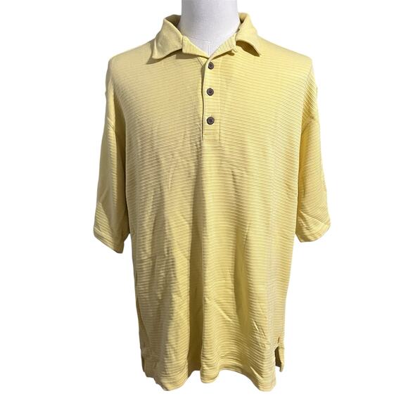 Tommy Bahama Yellow Silk Cotton Blend Wood Buttons Golf Polo Shirt Sz XL - Picture 2 of 5